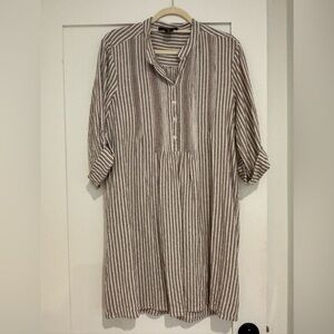 Tahari Brown and White Striped Shirt Dress